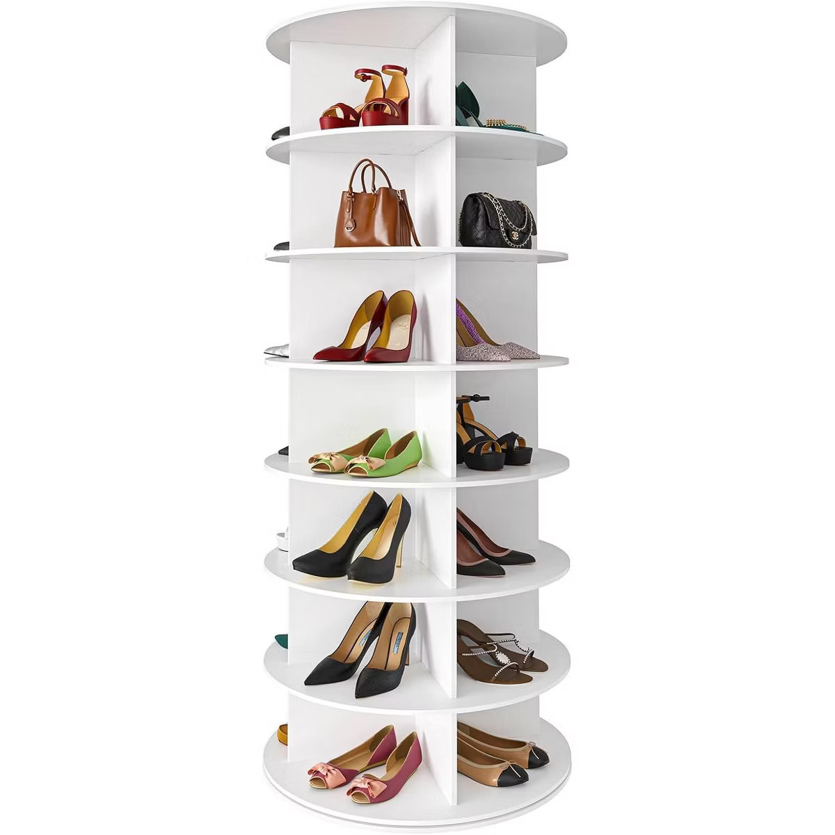 7 Tier Rotating Shoe Rack Tower, Revolving Shoe Rack Storage, Round Carousel Vertical Handbag and... | Target