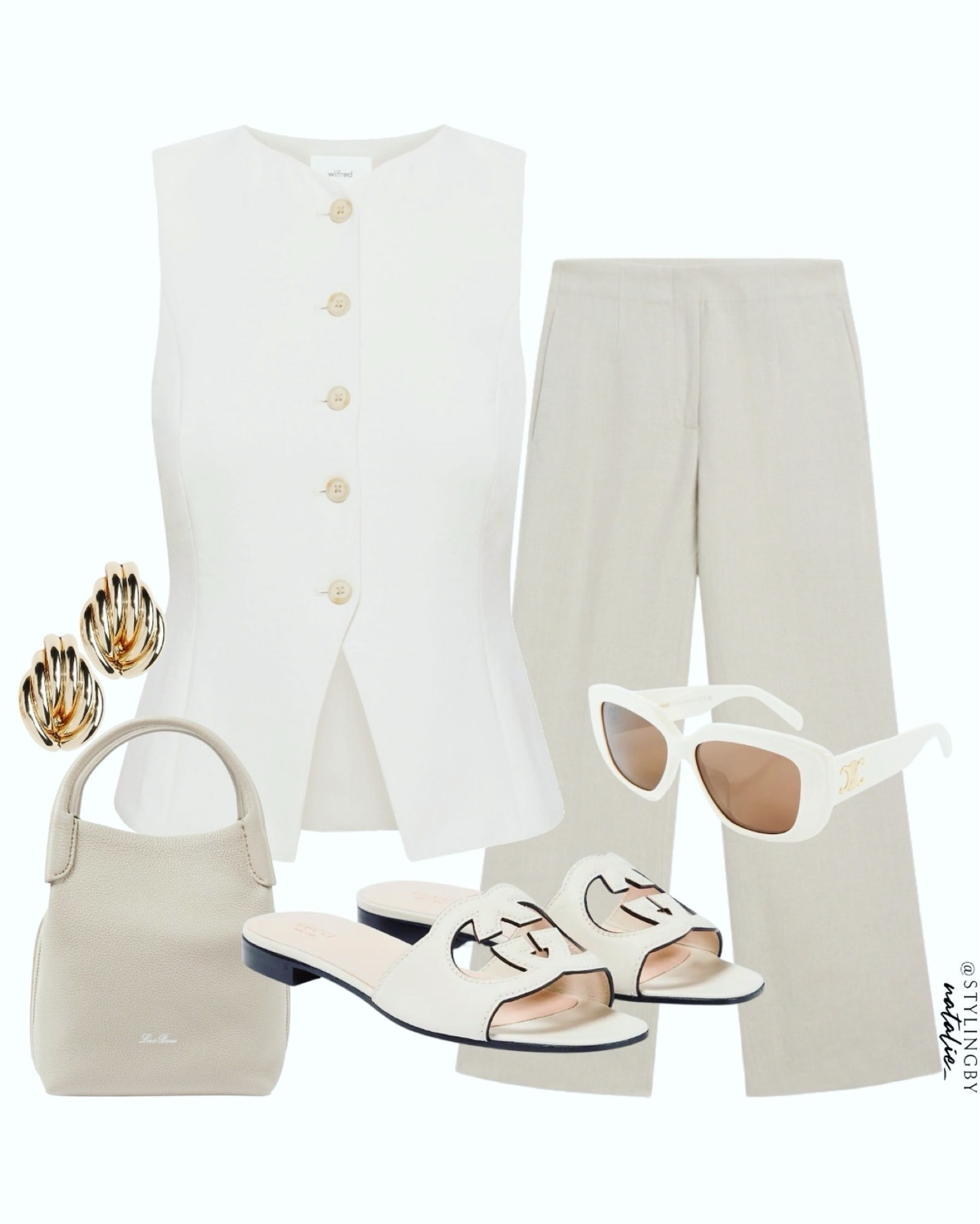 Waistcoat, linen trousers, Gucci sandals, Loro Piana bag, celine sunglasses & gold earrings.
Neutral outfit, casual chic, button up vest, linen pants, Gucci slides, summer outfit.

#LTKstyletip #LTKsummer #LTKeurope
