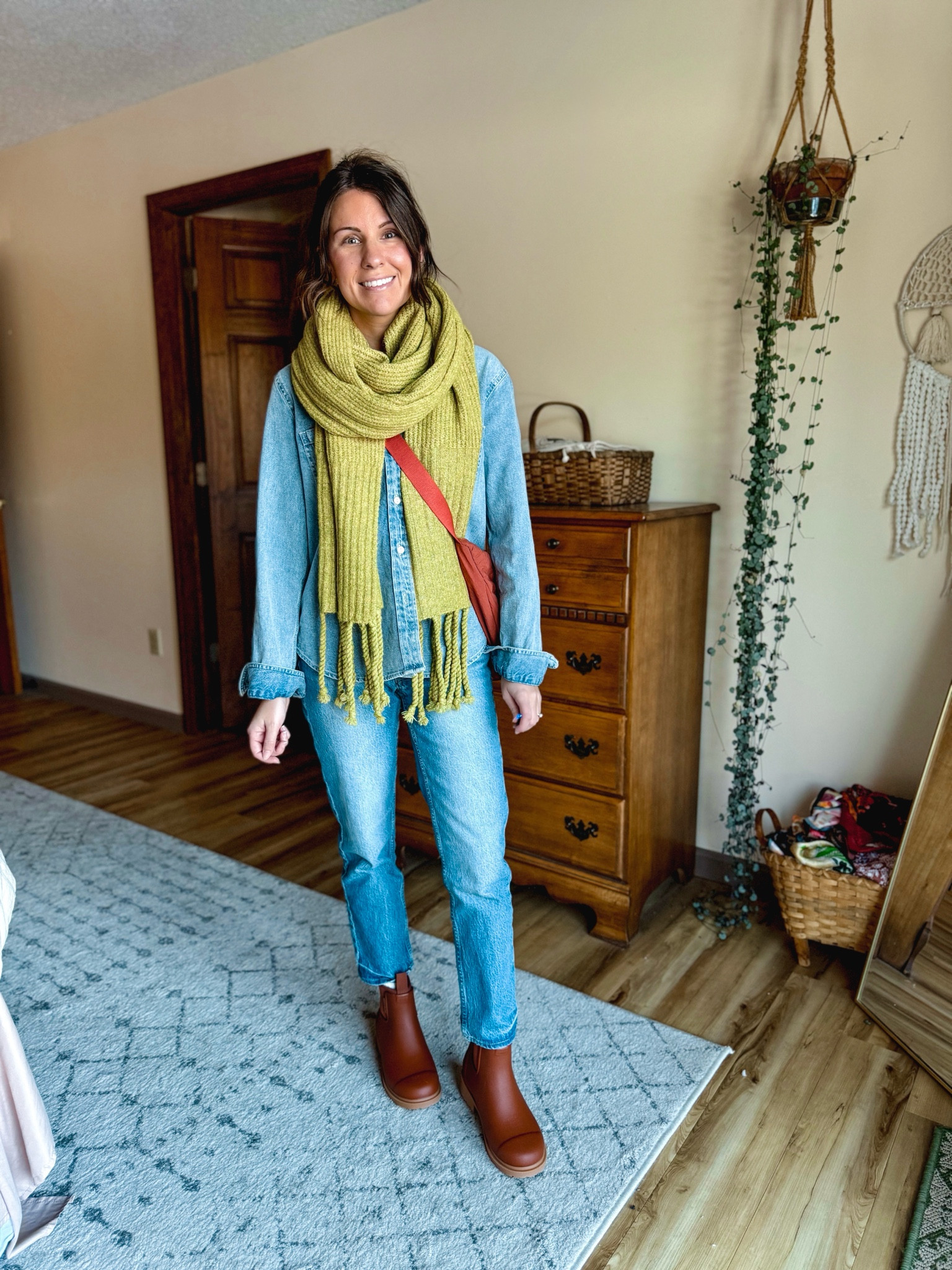 Wearing size small in my denim shirt, size 24 petite in my jeans, and my boots fit true to size with no break in period. My scarf is sold out, so I linked similar. 

#LTKSeasonal #LTKStyleTip #LTKPetite