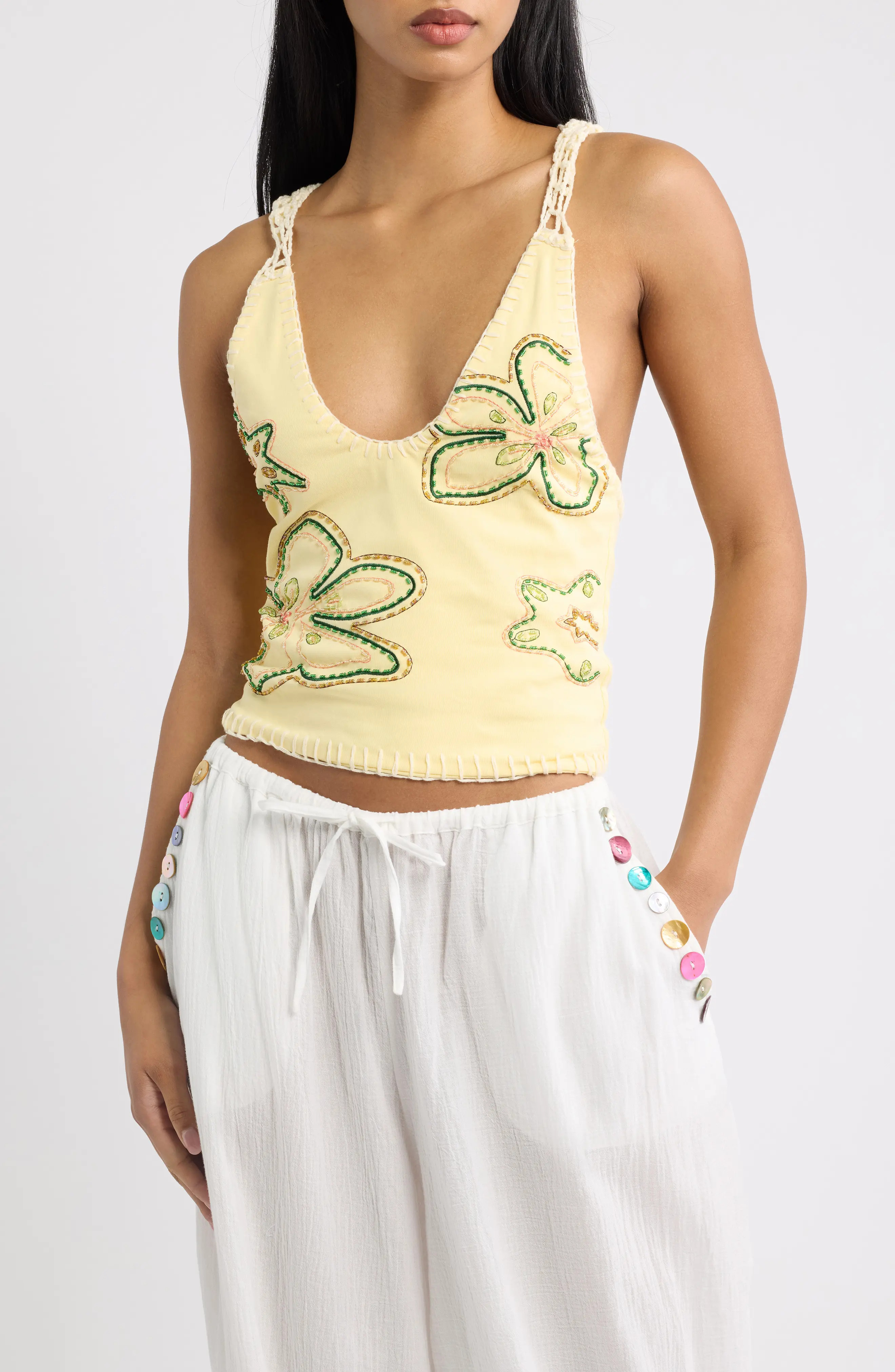 JADED LONDON Beaded Hooded Halter Top (Women) | Nordstrom | Nordstrom