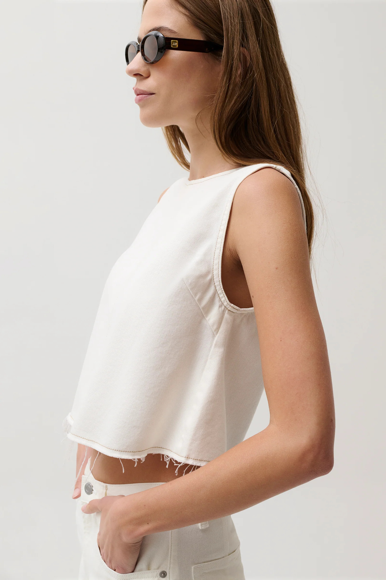 Rue Cropped Swing Shirt - Off White | Pistola Denim