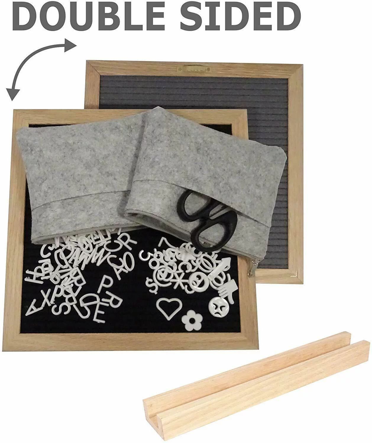 Double Sided Black and Gray Felt Letter Board 10"x10", 680 Letters, Oak Wood Frame & Stand, Inclu... | Walmart (US)