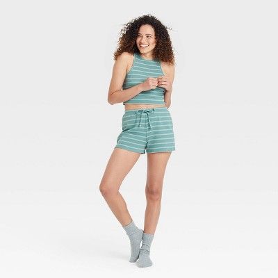 Women's Striped Cropped Tank Top and Shorts Pajama Set - Colsie™ Blue | Target