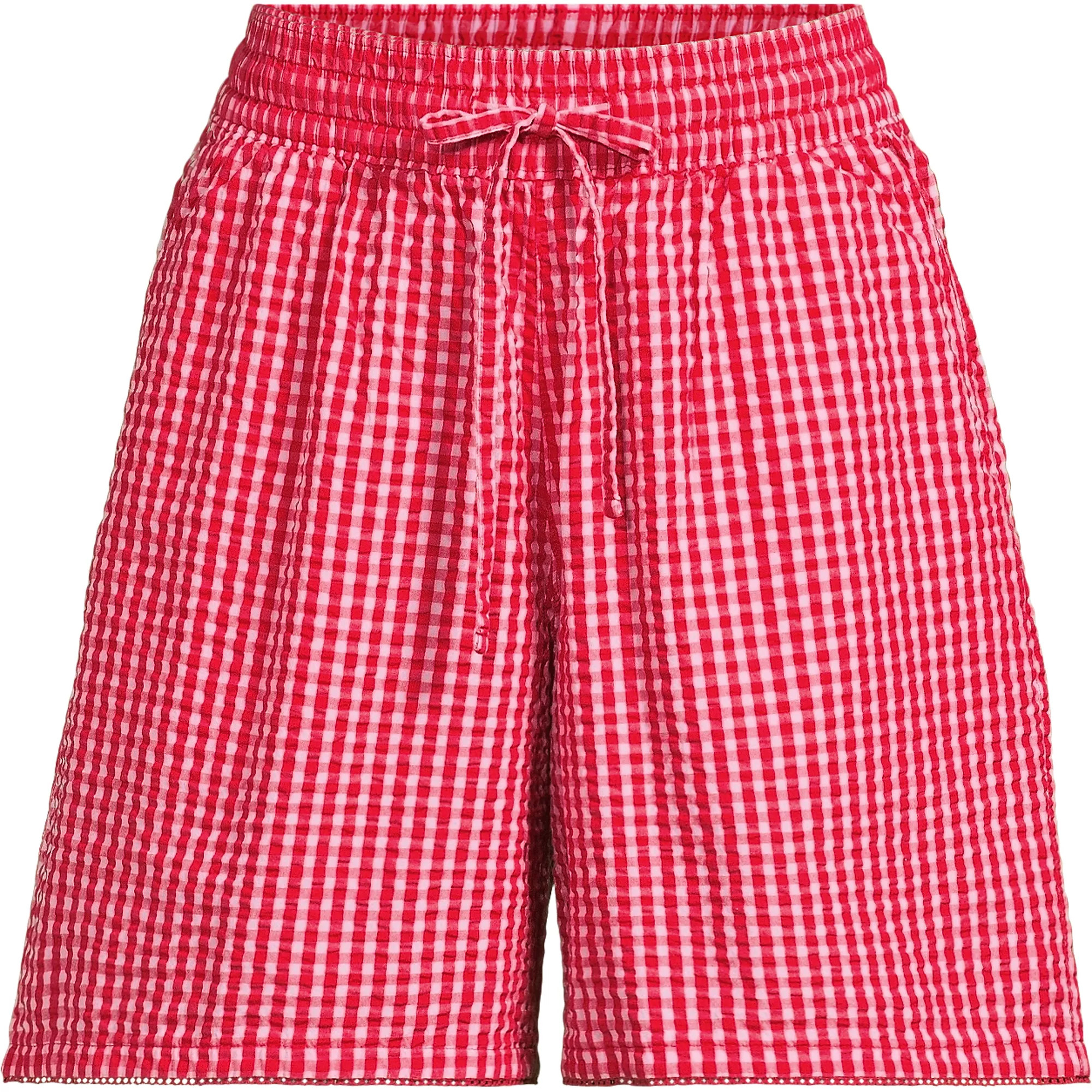 Women's Seersucker High Rise Pull On 7" Shorts | Lands' End (US)