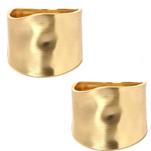 SROBENZ 2 Pcs 18K Gold Cuff Bracelets for Women Chunky Bangle Bracelets Hinge Gold Polished Frosted Bracelets Irregular Wrist Cuffs(Brushed Gold) | Amazon (US)