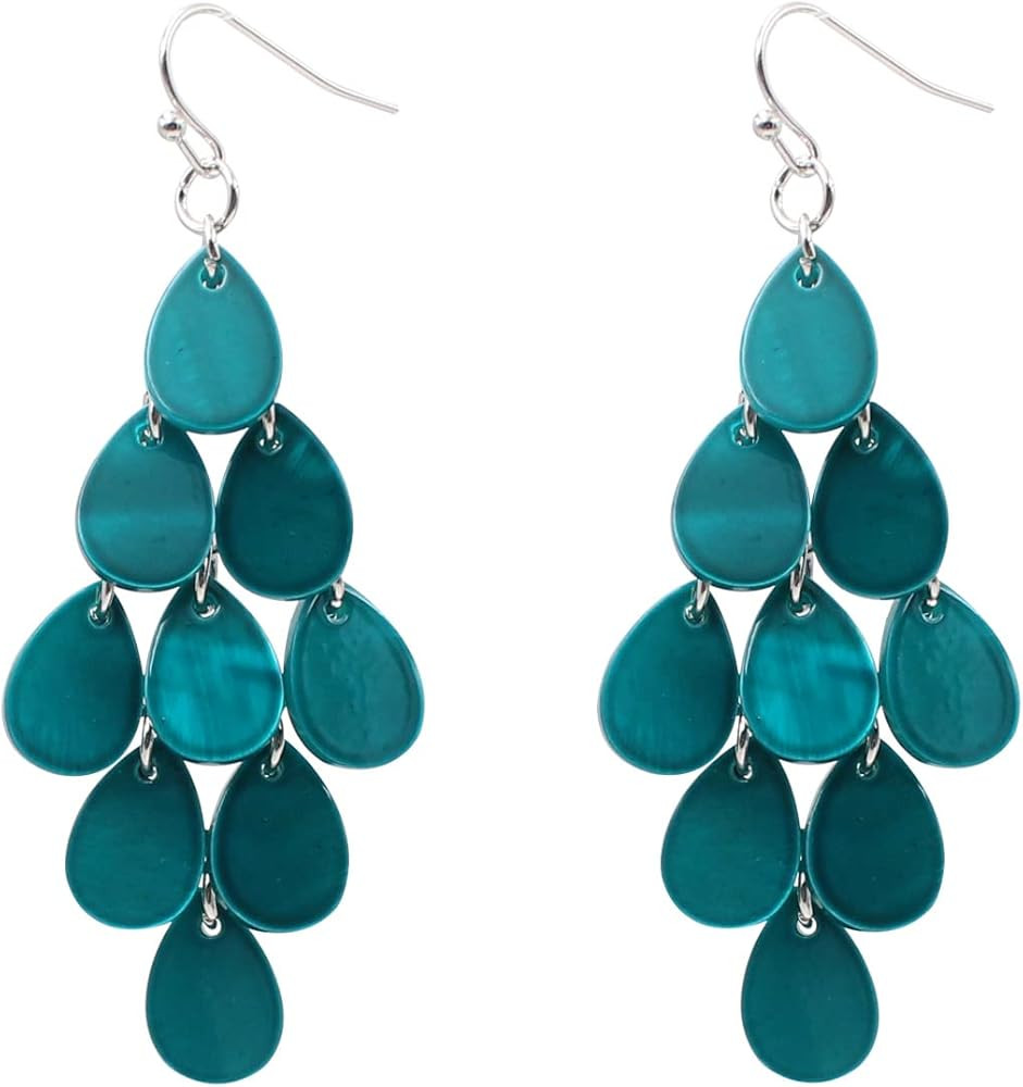 Layered Dangling Shell Disc Beads Earring Handmade Multi Colorful Orange Red Blue Drop Chandelier... | Amazon (US)