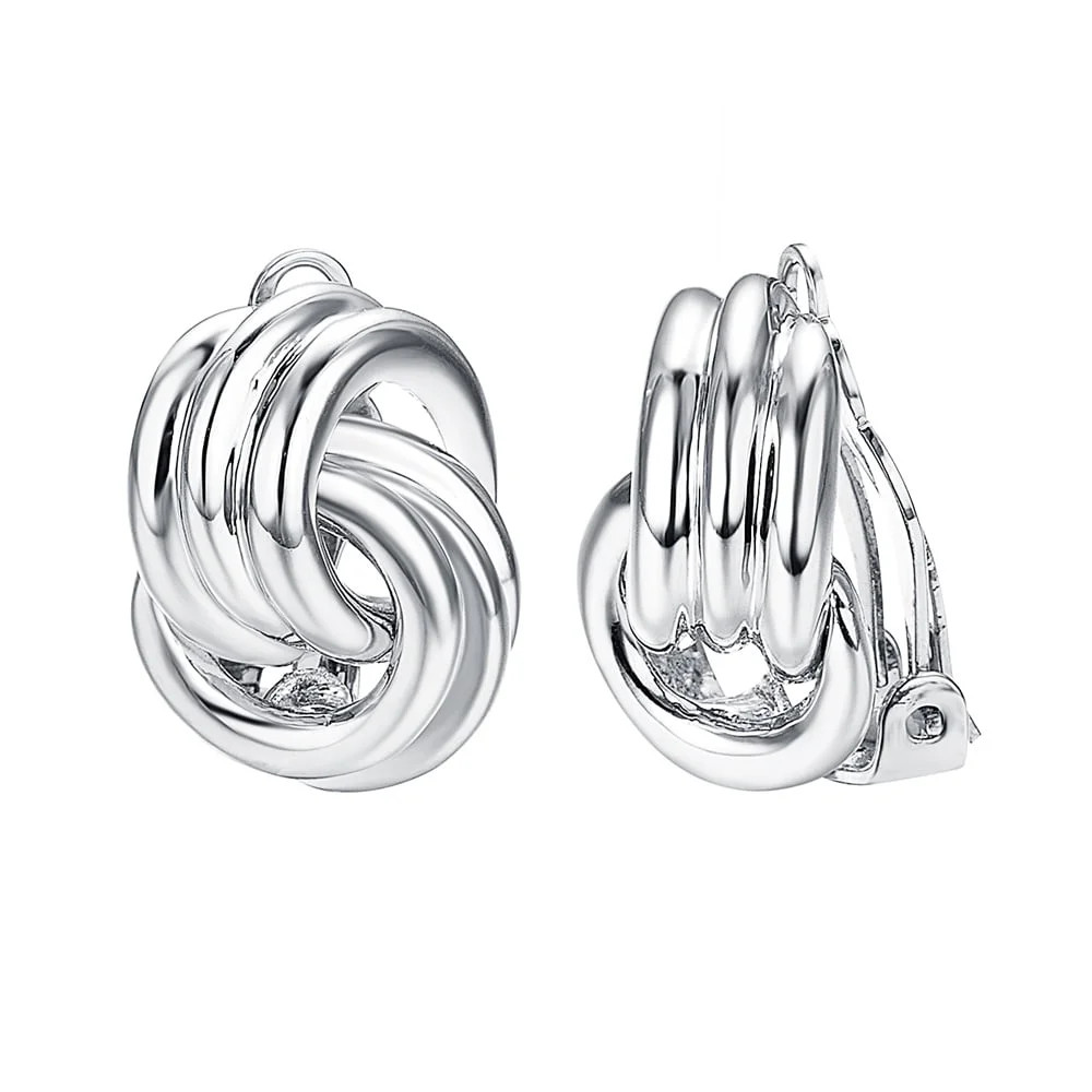 Yoursfs Twisted Knot Silver Clip on Earrings for Women 14k White Gold Plated Clip Earrings | Walmart (US)