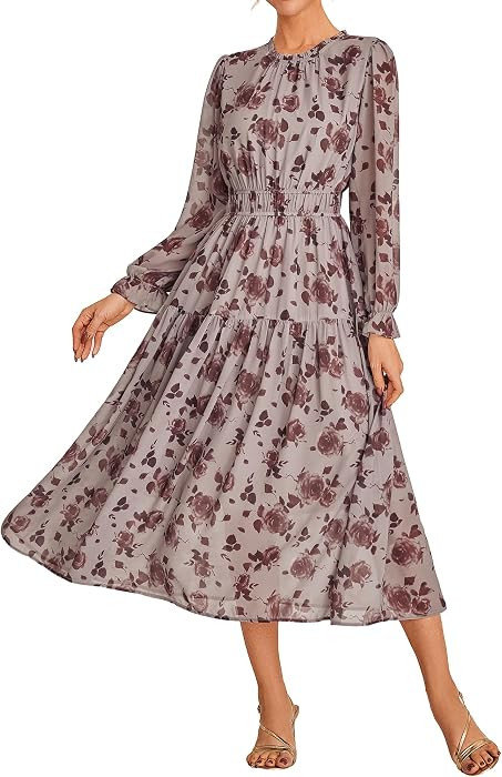 GRACE KARIN Women's Floral Long Sleeve Fall Wedding Guest Maxi Dress | Amazon (US)