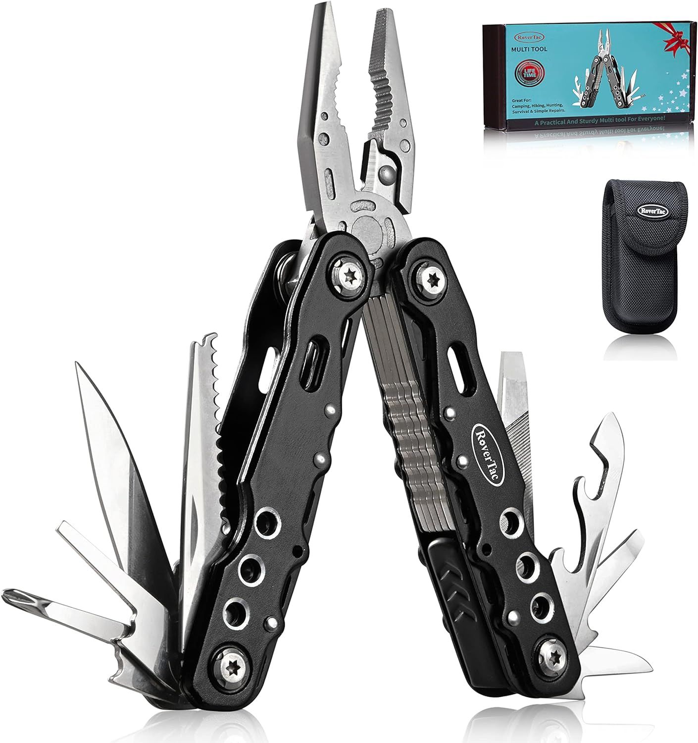 RoverTac Multitool Pliers Pocket Knife Camping Tool Gifts for Men 14 in 1 Multi Tool with Safety ... | Amazon (US)