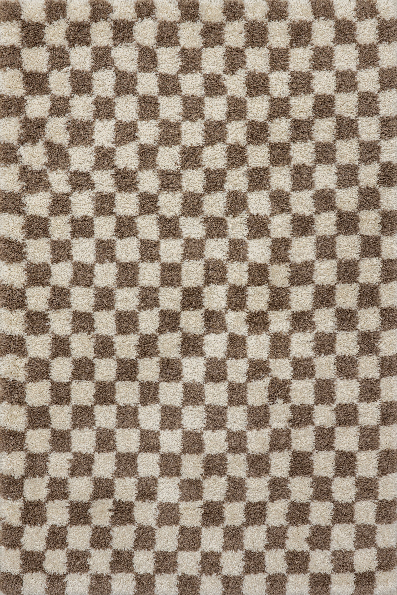 Bettie Retro Checkered Shag Rug | Beige | Rugs USA