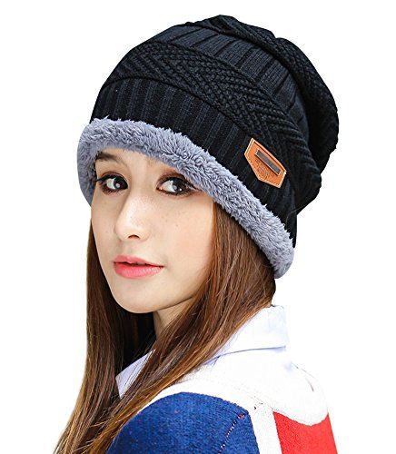 HINDAWI Womens Slouchy Beanie Winter Hat Knit Warm Snow Ski Skull Cap, Black | Amazon (US)