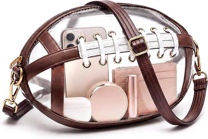 Clear Football Purse for Women, Football Shaped Crossbody Bag with Adjustable Brown Strap, Game D... | Amazon (US)