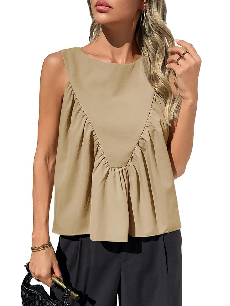 Cicy Bell Womens Peplum Babydoll Tank Tops Summer Sleeveless Loose T Shirts Casual Shirred Flowy ... | Amazon (US)