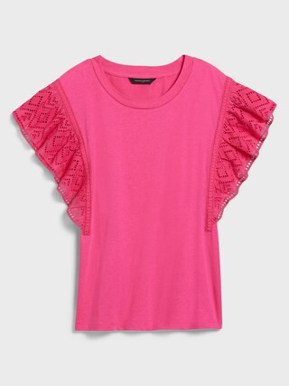 Eyelet Ruffle-Sleeve Top | Banana Republic Factory