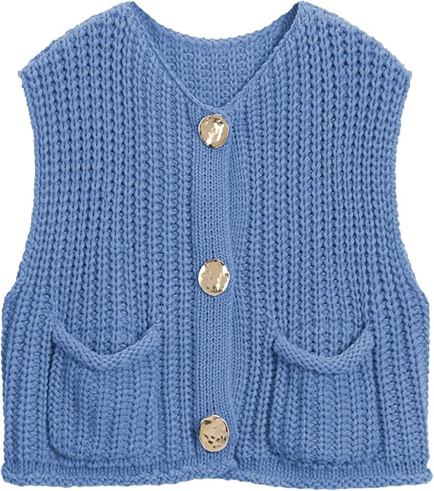 Hixiaohe Womens Crochet Chunky Knit Top Sleeveless Button Down Crop Tops Trendy Cardigan Sweater ... | Amazon (US)