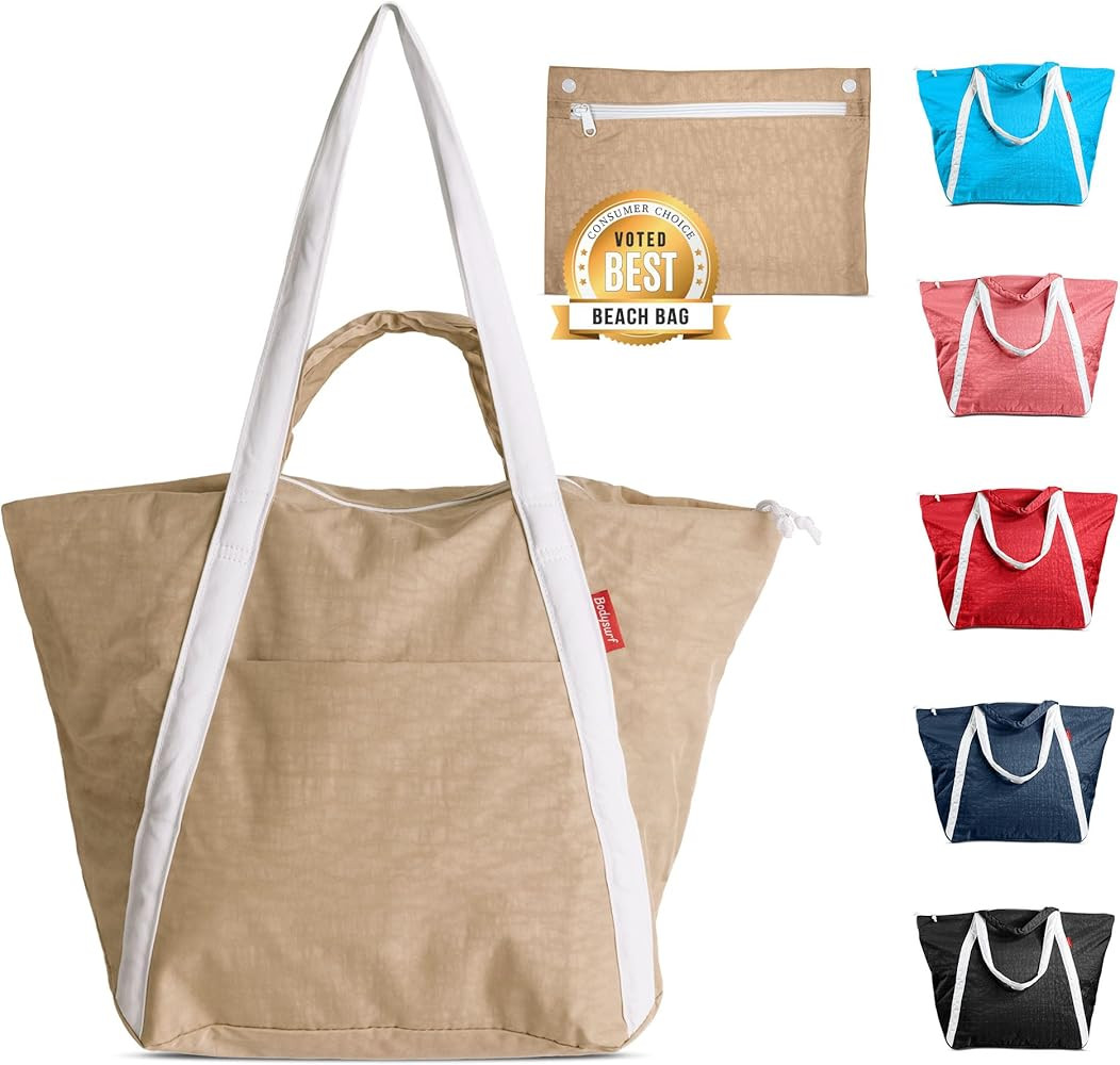 Beach Bags Waterproof Sandproof, Packable Beach Bag with Zipper, Beach Tote, Foldable Beach Bag, ... | Amazon (US)
