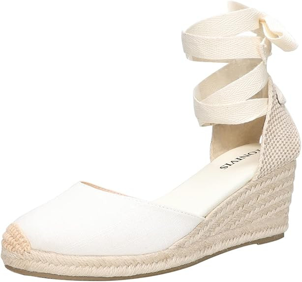 TONIVIS Women’s Platform Wedges Espadrilles, 3" Wedge, Soft Ankle-Tie Strap, Closed Toe, Classi... | Amazon (US)
