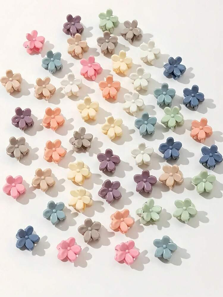 30/50pcs Mini Flower Hair Clips - Multiple Colors Available, Cute Solid Color Plastic Hair Access... | SHEIN