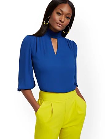 Smocked Mock-Neck Blouse | New York & Company