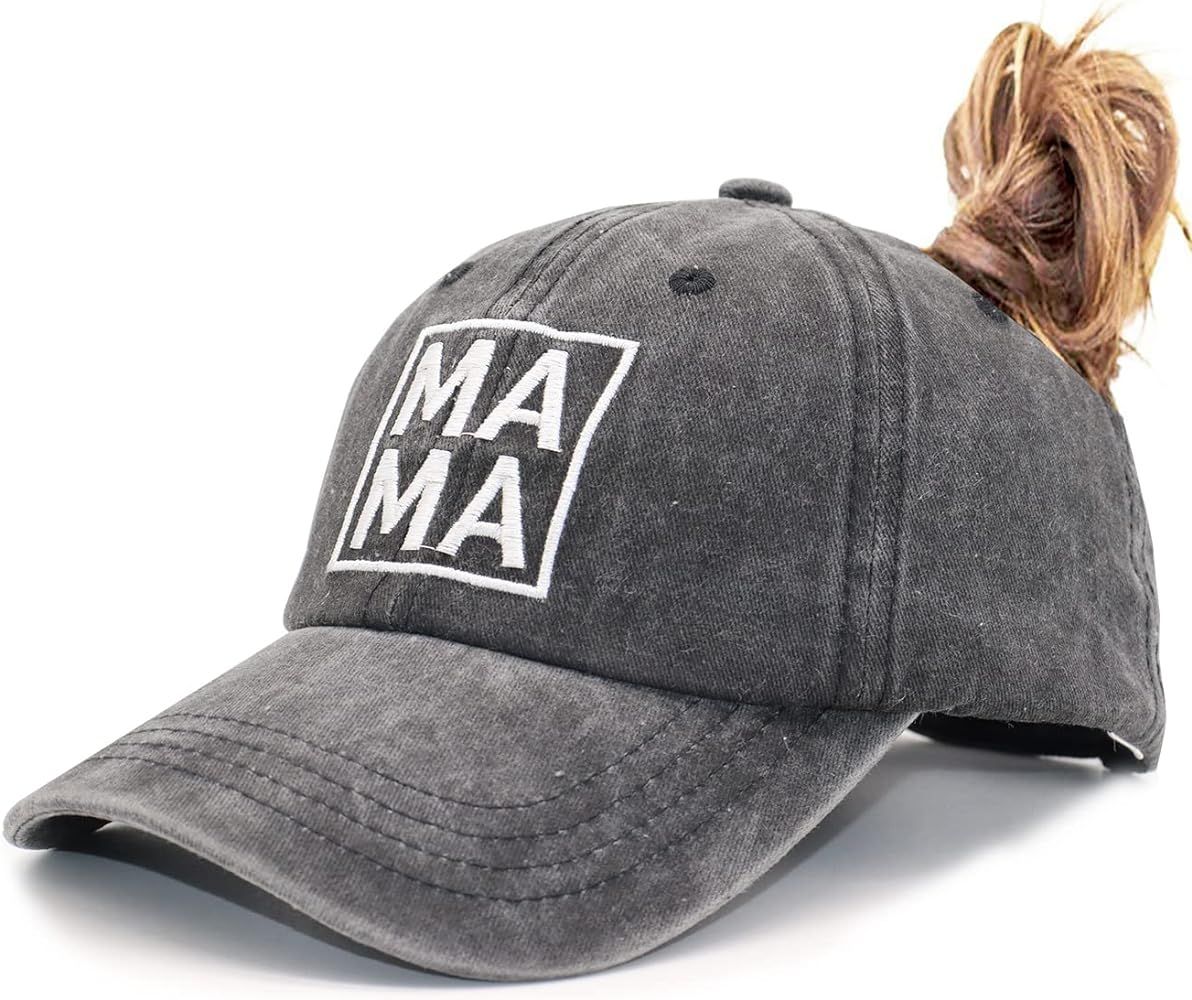 MANMESH HATT Mom Life Ponytail Baseball Cap Messy Bun Vintage Washed Distressed Twill Plain Hat for  | Amazon (US)
