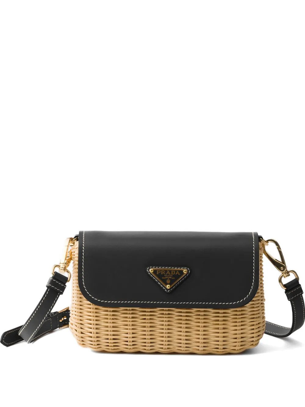 Prada small wicker and leather shoulder bag - Neutrals | Farfetch Global