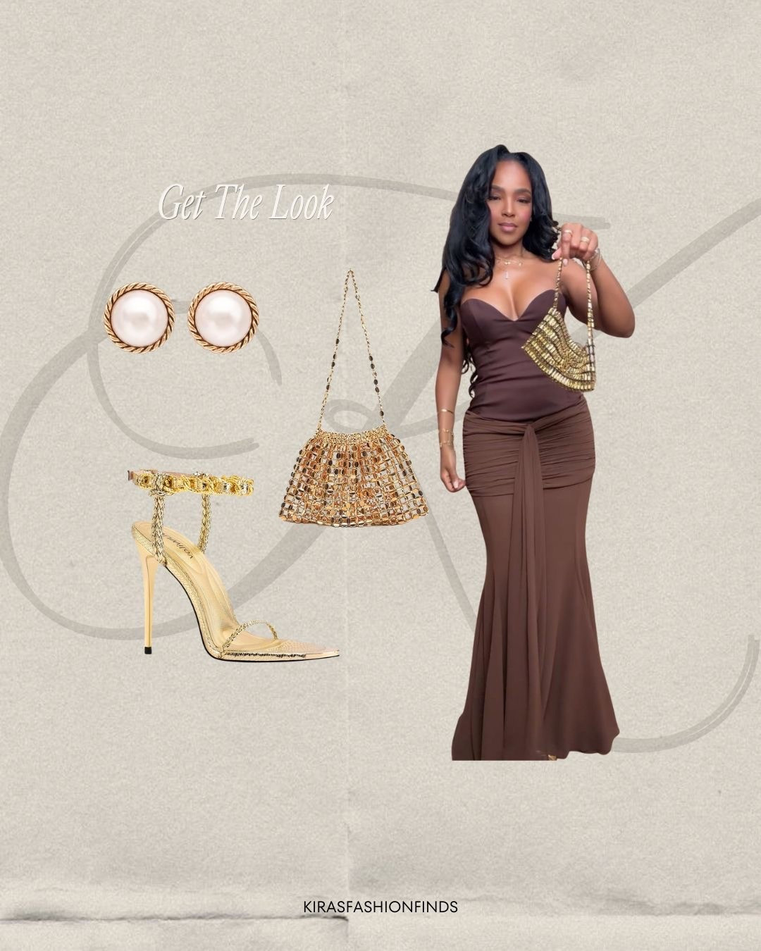 Chocolate brown tones paired with gold detailing — the perfect luxe combination. This draped silhouette hugs beautifully and shines even more with pearl studs and a gold chain heel.

Perfect for weddings, formal events, and holiday celebrations.

📏 Sizing: Dress size Small  
📐 Measurements: 5'4", 138 lbs, 34D bust, 27" waist, 40" hips  

Save this post — these accessories complete the look.

Featuring draped gowns, gold accessories, event-ready outfits, evening wear styling, and rich brown tones.

Follow me on Instagram and YouTube @kirasfashionfinds  