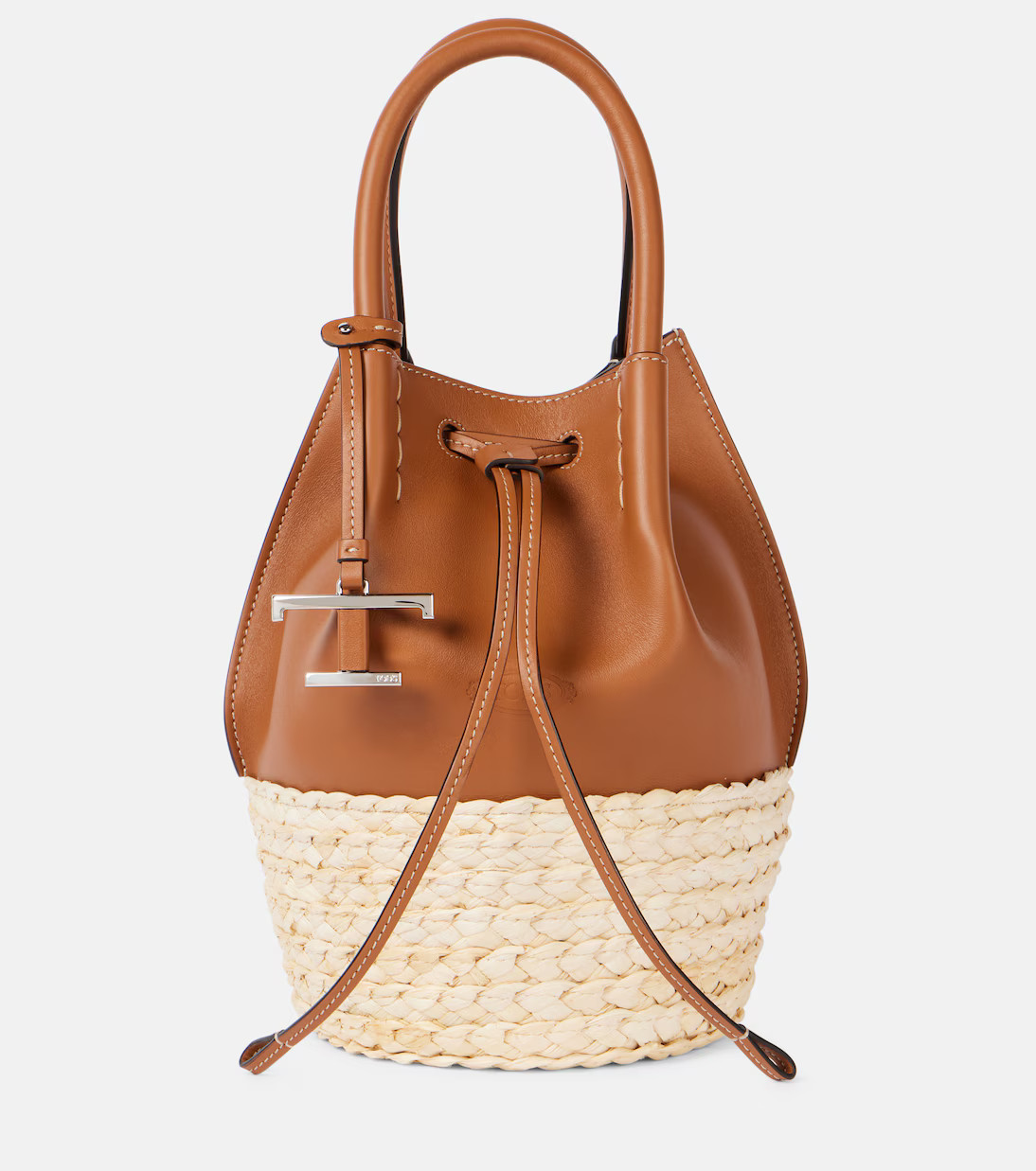 Bux raffia-trimmed leather bucket bag | Mytheresa (US/CA)