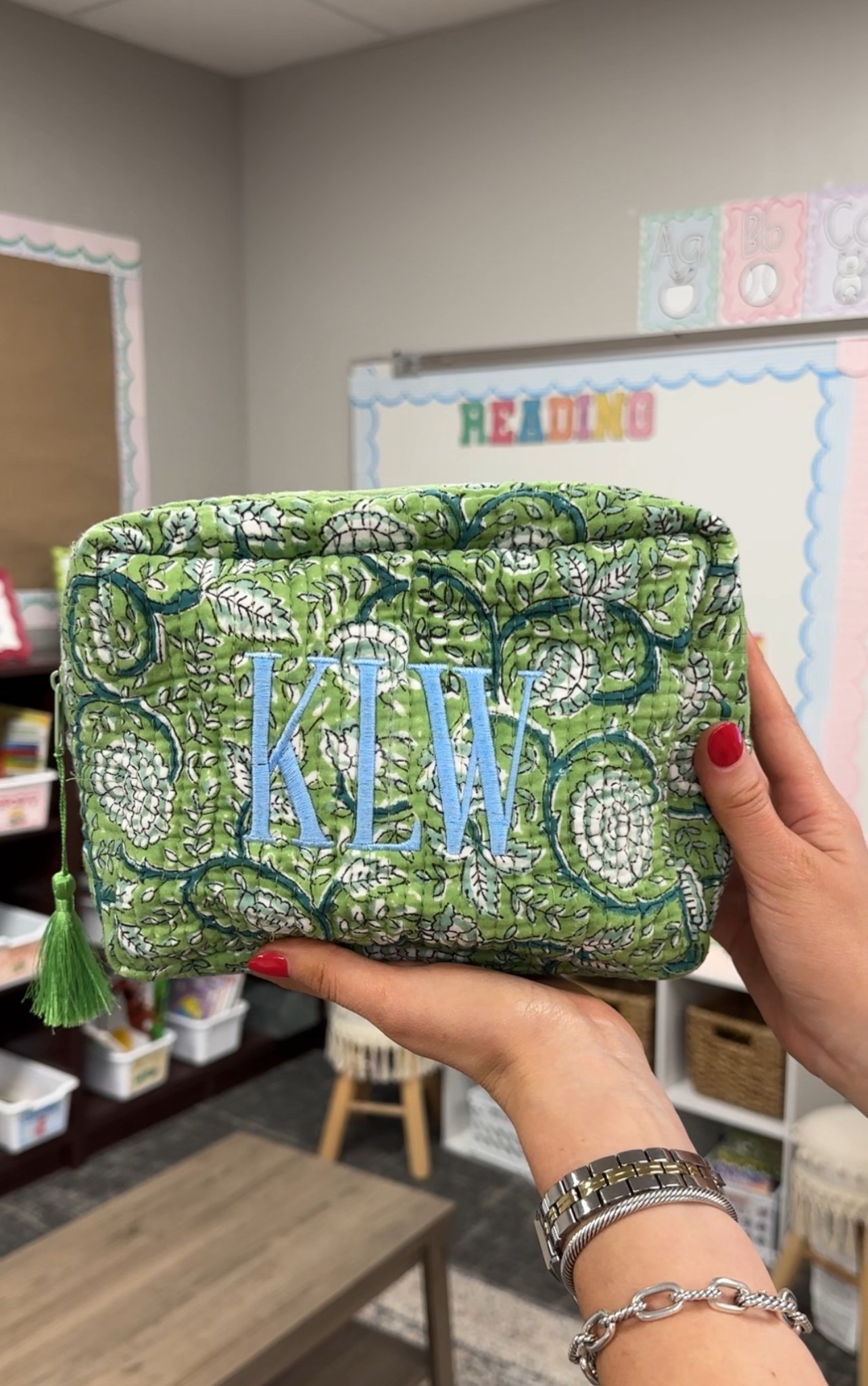 the cutest block print pouch from sprinkled with pink! THEYRE SO CUTE! Use code KARA10 for 10% off!! 