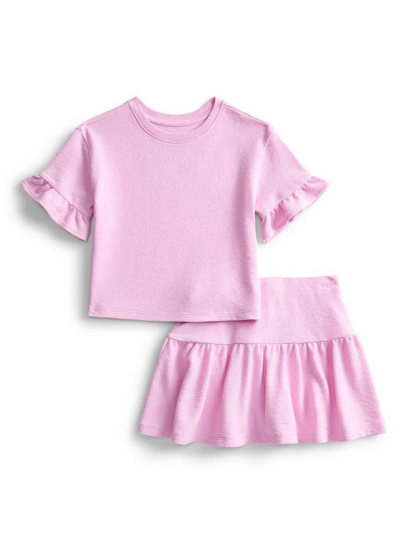 Wonder Nation Girls Ruffle Tee and Scooter Skirt Outfit Set, 2-Piece, Sizes 4-10 | Walmart (US)