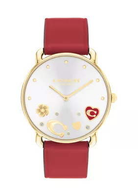 COACH Elliot Red Leather Strap Watch | Belk