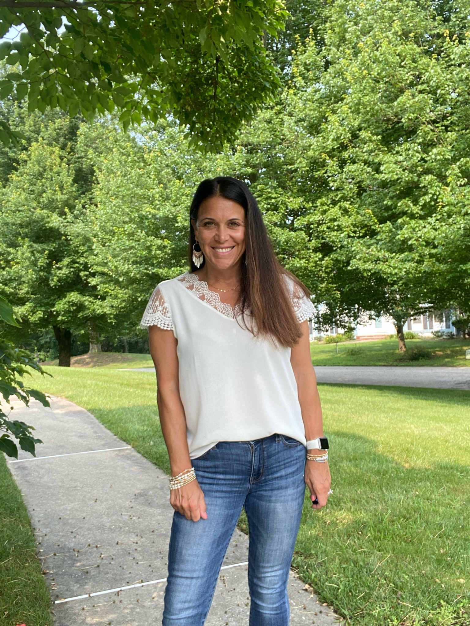 Happy Saturday!! We are living the baseball tournament life this weekend so I’ll be in shorts but had to share this look with u guys! This white top is perfection! The lace detail is so cute & not itchy. Perfect dressed up or down & a total closet staple. Head to my stories for a closer look! 

#LTKunder50 #LTKstyletip #LTKSeasonal