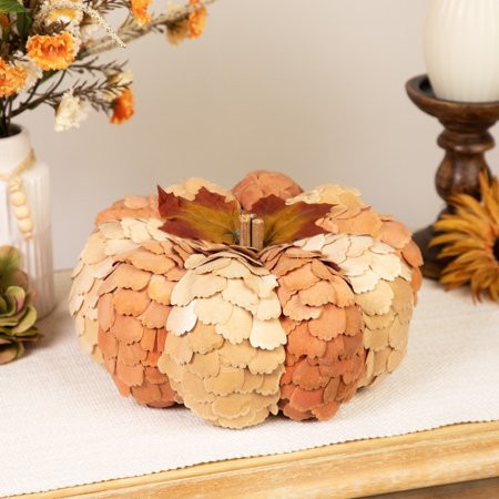 Fall Harvest Layered Wooden Leaves Pumpkin - 10" - Beige and Orange | Walmart (US)