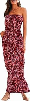 Happy Sailed Women Strapleess Floral Print Bohemian Beach Dress Casual Off Shoulder Long Dress wi... | Amazon (US)