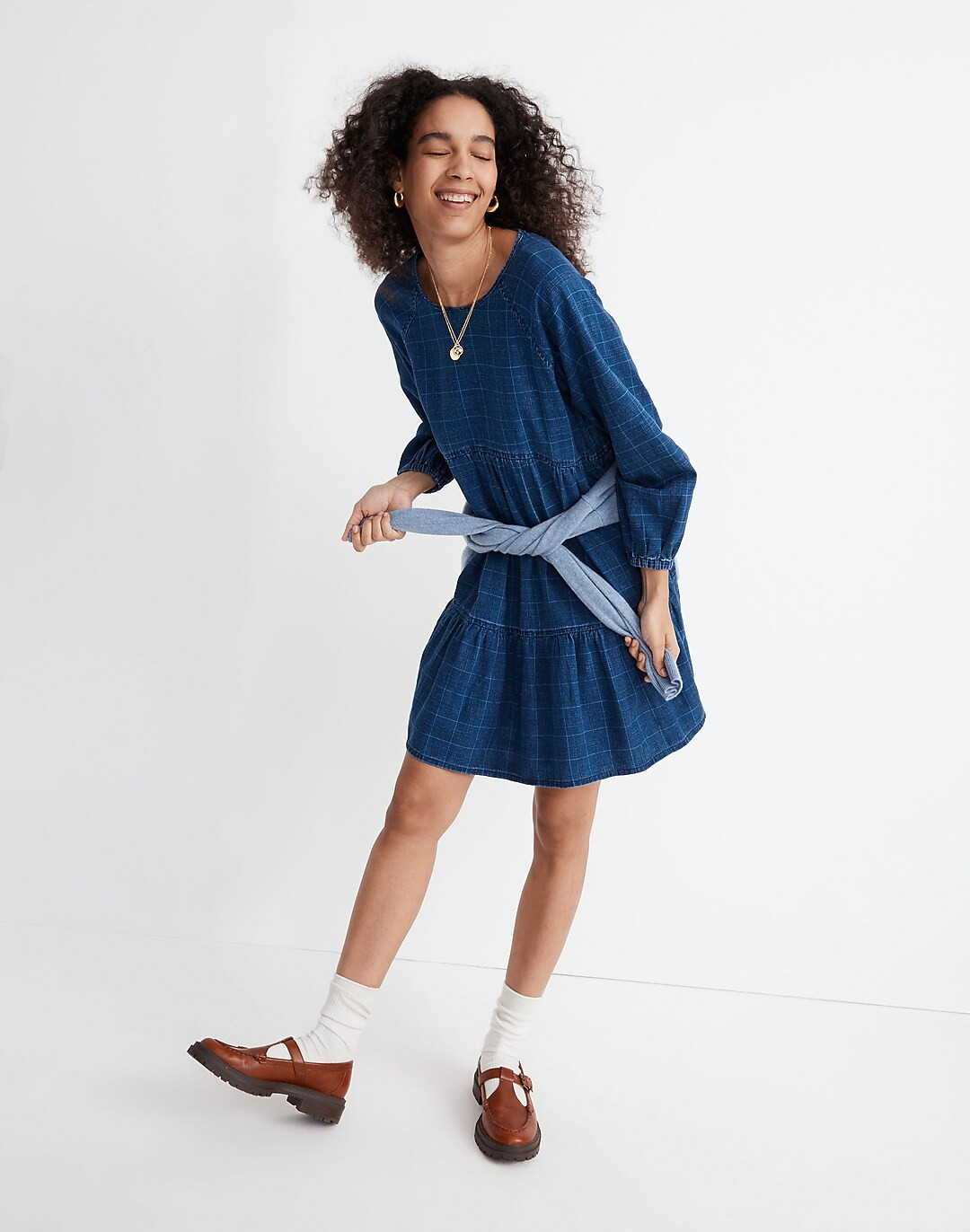 Windowpane Denim Mini Dress | Madewell