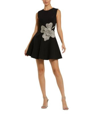 Crepe Sleeveless Rhinestone Flower Detail Mini Dress | Bloomingdale's (US)