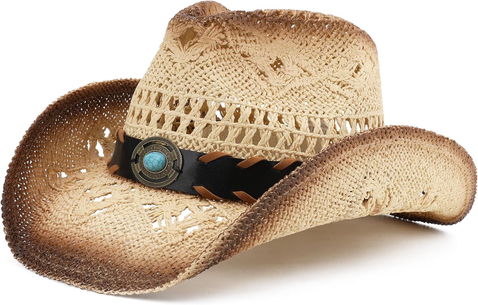 Men Women Cowgirl Straw Western Cowboy Hat | Amazon (US)