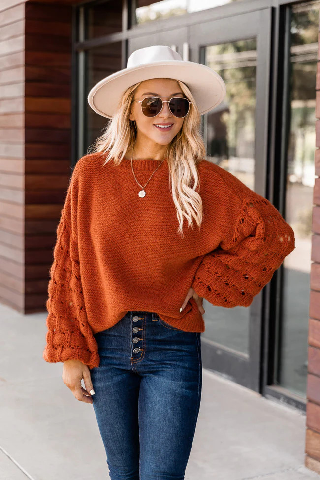 She's The Center Of Attention Rust Sweater | The Pink Lily Boutique
