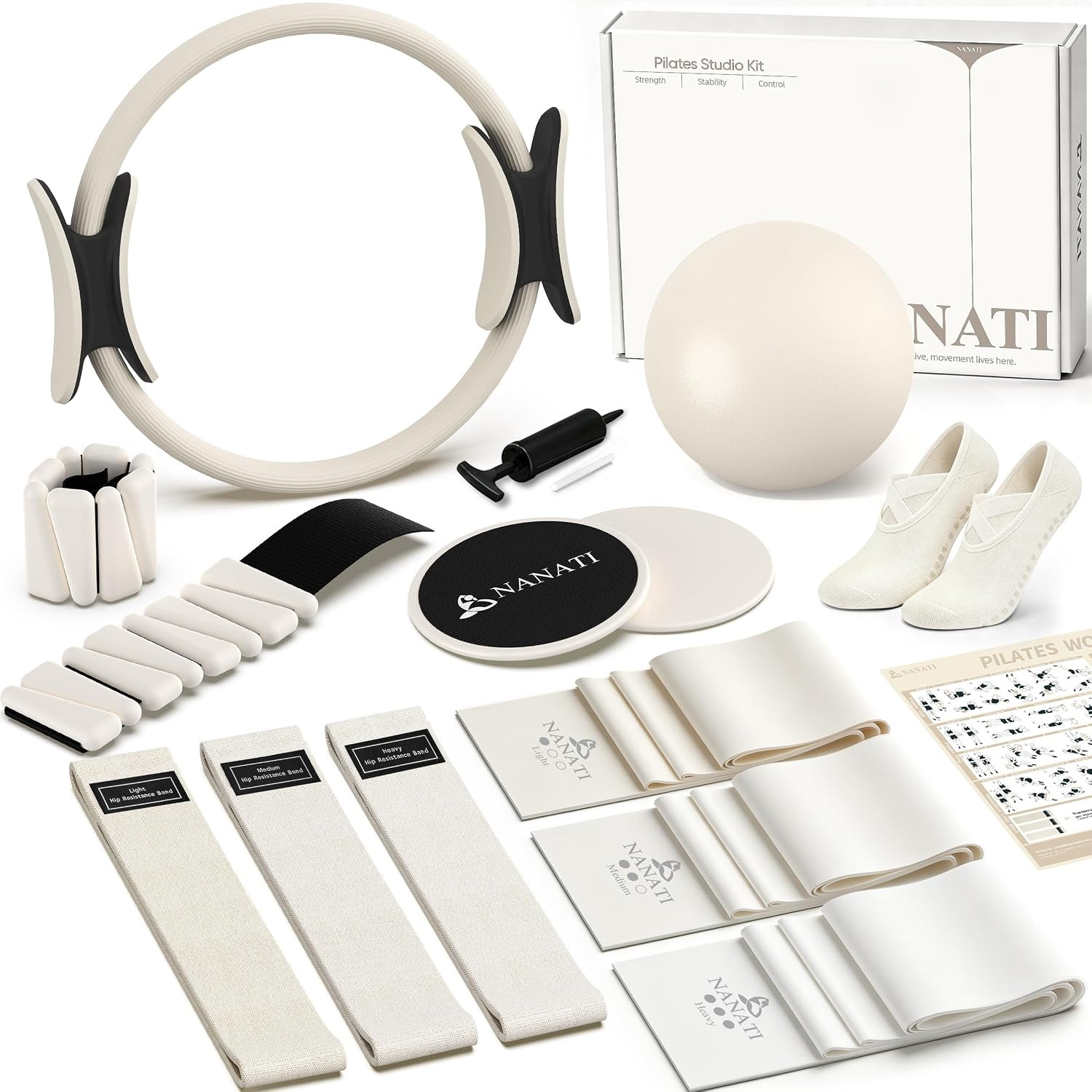 NANATI Pilates Kit, Home Pilates Workout Kit for Women, Pilates Equipment with 14.5"" Pilates Ring and Ball, Resistance Bands, Ankle Weights, Sliders & Grip Socks for Home Workouts | Amazon (US)