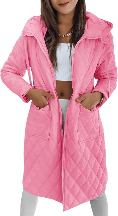 Imily Bela Womens Long Quilted Puffer Jacket Lightweight Zip Up Hooded Drawstring Winter Coats Ou... | Amazon (US)