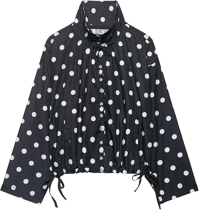 Amazon.com: Songling Women Cropped Polka Dot Jacket Lightweight Stand Collar Button Down Jackets ... | Amazon (US)