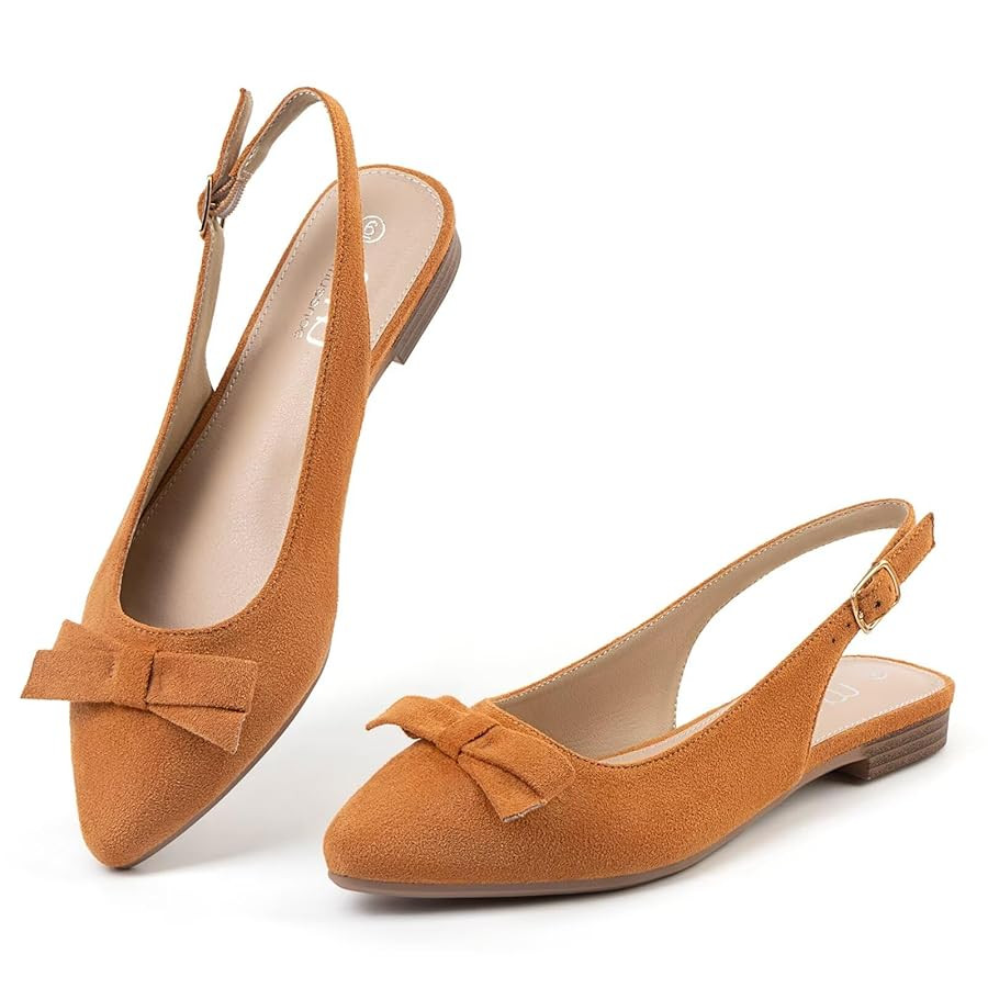 MUSSHOE Slingback Flats for Women Pointed Toe Comfort Womens Flats with Bow | Amazon (US)