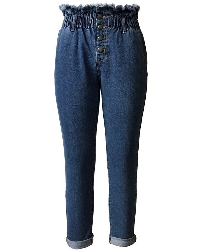 Juniors' Button-Front Paperbag-Waist Jeans | Macys (US)