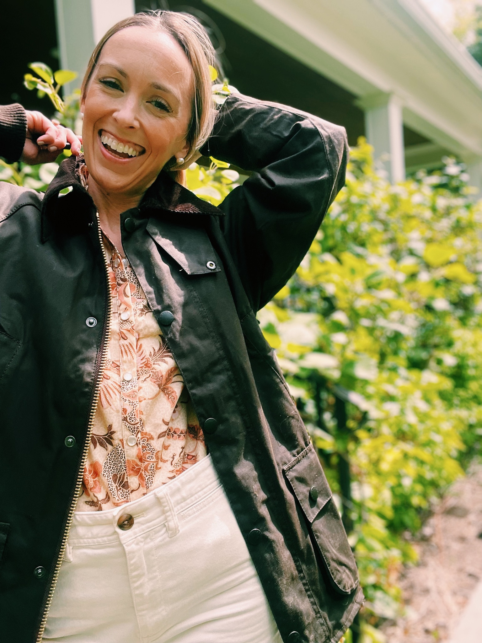 For the in between weather days - floral top, white jeans, and a Barbour. 

#LTKstyletip #LTKSeasonal