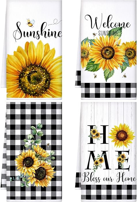 4 Pcs Sunflower Kitchen Towels Spring Summer Gifts Sunflower Floral Hand Dish Towels Absorbent Su... | Amazon (US)