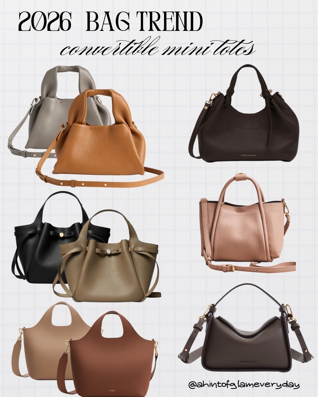 Convertible mini totes. Mini tote bag. 
I have and love the top right style. I like the versatility of crossbody carry for day or casual and hand held for evening or dressy. 