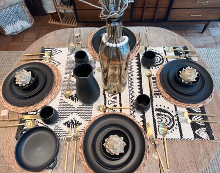 Pretty dining room table set up that comes with amazon prime

Black plates, dining room decor, tablescape, tableware, amazon prime day, prime day 2023, prime day deals #LTKHoliday #LTKSeasonal #LTKfindsunder50 #LTKfindsunder100 #LTKFind #LTKstyletip #LTKsalealert #LTKhome