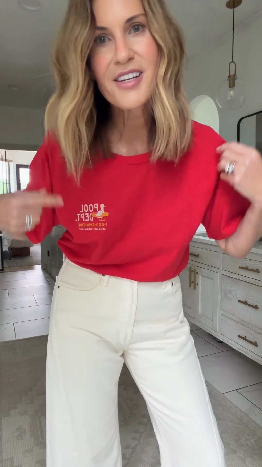 Wearing a small pool felt tee and size 27 jeans

#LTKOver40 #LTKSaleAlert