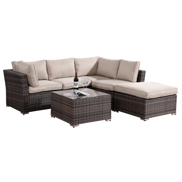 Outdoor Sectional Sofa Sets, UHOMEPRO 4 Piece Patio Wicker Patio Furniture Set, Patio Sectional w... | Walmart (US)