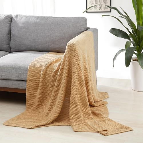 Amazon Basics Chunky Cable Knit Throw Blanket for Couch, Sofa, Bed, Lightweight Soft Cozy, Sand, 50"x 60" | Amazon (US)