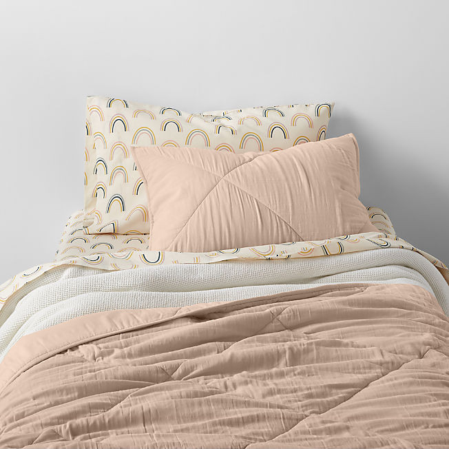 Supersoft Kids Elegant Pink Gauze Cotton Twin Quilt + Reviews | Crate & Kids | Crate & Barrel